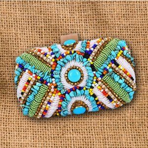 NEW Colorful Boho Beaded Clutch Bag ~ Evening Bag ~ Minaudière ~ Cross body bag